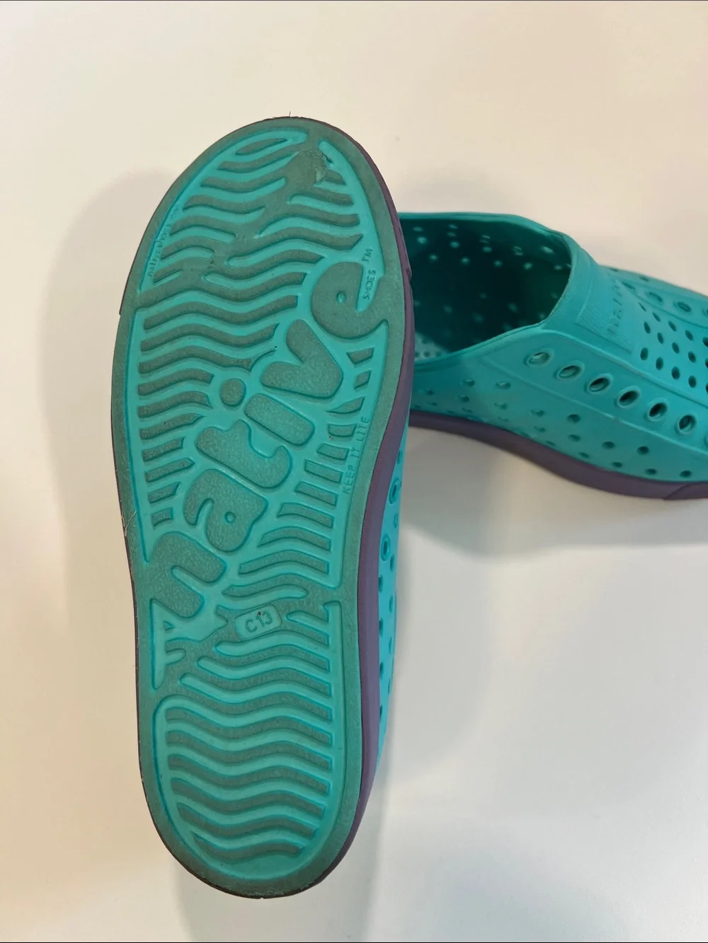 Native - Kids Slip-On Water Shoes in Teal and Purple, 13
